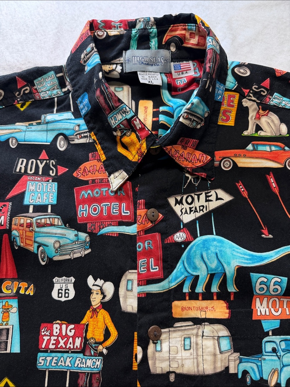 High Seas Black Novelty Print Camp Shirt - Retro Route & Dino Motifs